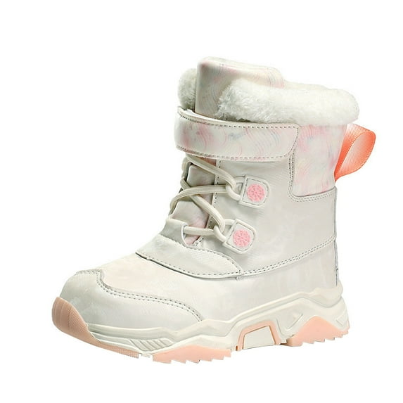XXWXYD Boots for Baby Boy Fashion Big Kids Winter Water Proof Flat Keep Warm Snow Boots Comfortable Mid Boots Shoes Lightweight Breathable Sport Athletic(7-8 Years,White)