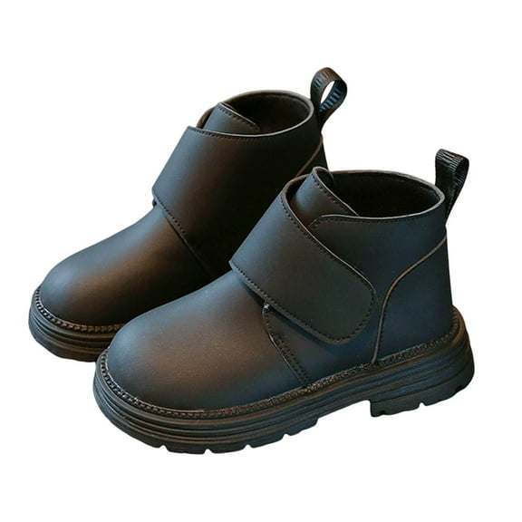 XXWXYD Boots for Baby Boys Toddler Little Kid Warm Furry Winter Ankle Flat Snow Boot Snowproof Solid Color Boots Rubber Sole for Every Cold Day(8-9 Years,Black)