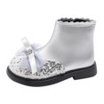 thumbnail image 1 of XXWXYD Boots for Kids Boys Girls Spring Autumn Winter Short Boots Girls Fashion Boots Fashionable British Style Cotton Warm Bow Leather Boots Girls Soft Bottom Boots(4-4.5 Years,Silver), 1 of 9