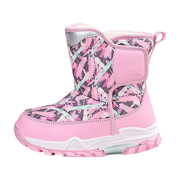 XXWXYD Boy Snow Boots Girls Boys Snow Boots Outdoor Warm Comfortable Non Slip Mid Calf Padded Small Big Kids Winter Shoes for Simple Casual Breathable Shoe(5.5-6 Years,Pink)