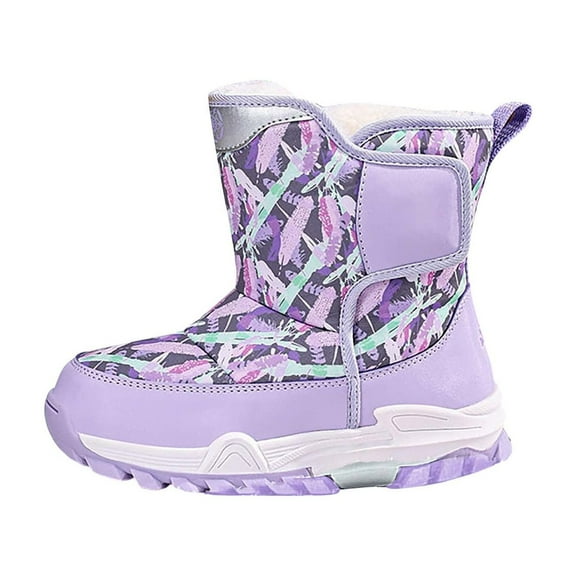 XXWXYD Boy Snow Boots Girls Boys Snow Boots Outdoor Warm Comfortable Non Slip Mid Calf Padded Small Big Kids Winter Shoes for Simple Casual Breathable Shoe(5.5-6 Years,Purple)