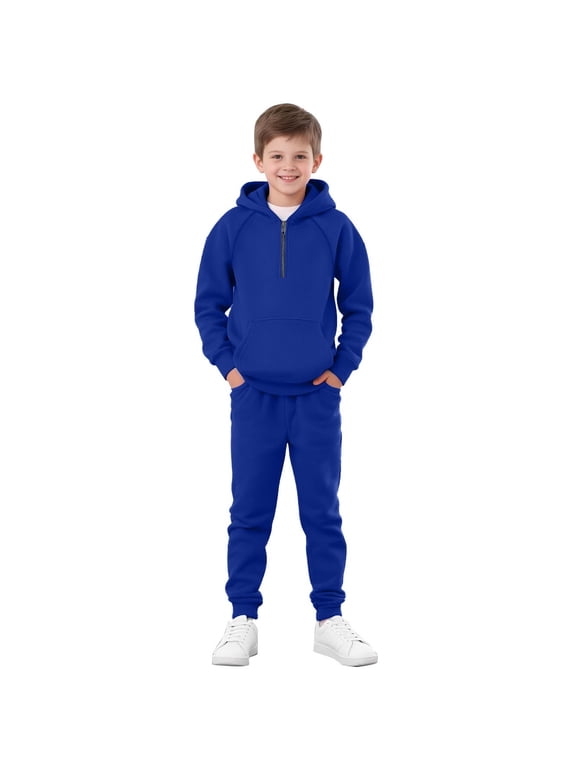 Boys 2 Piece Athleti𝖼 𝖳racksuit Jogging Sets Zip Up Hoodie Active Pants Kids 5-14 Years Sportswear Gym Running Casual Training Suit Breathable Stretch Youth Outfit