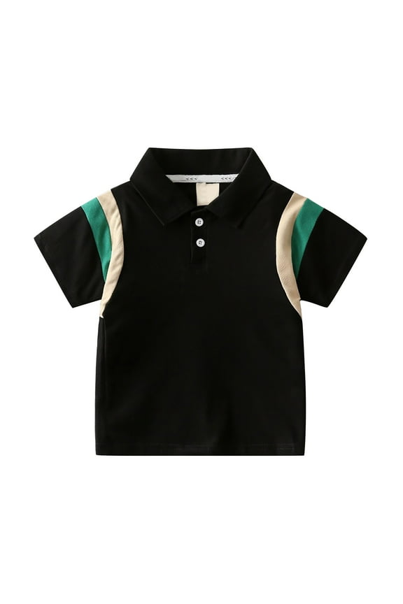 Boys' Artistic Patchwork Tee T-Shirt Boho Lapel Design Trendy Mixed Patterns Shirt Soft Washed Cotton Short Sleeve T-Shirt for Toddler Kids (6-7 YearsBlack)