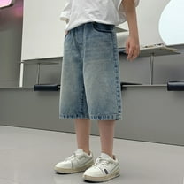 XXWXYD Boys Baggy Jorts Jean Shorts with Drawst𝗋ing, Youth Straight Leg Denim Shorts Pockets, Tween Prep𝗉y Thin Casual Bottoms, Elastic Waist Comfort Fit