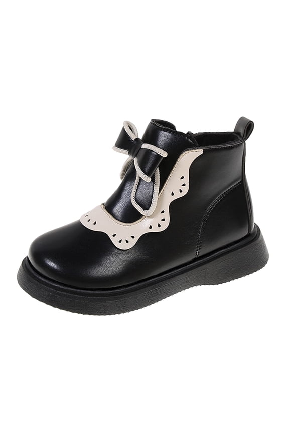 Boys Boots Girls Spring Autumn Winter Plus Velvet Warm Short Boots Korean Style Side Zipper Versatile Soft Bottom Non Slip Cotton Shoes Children's Boots (5-5.5 Years,Black)