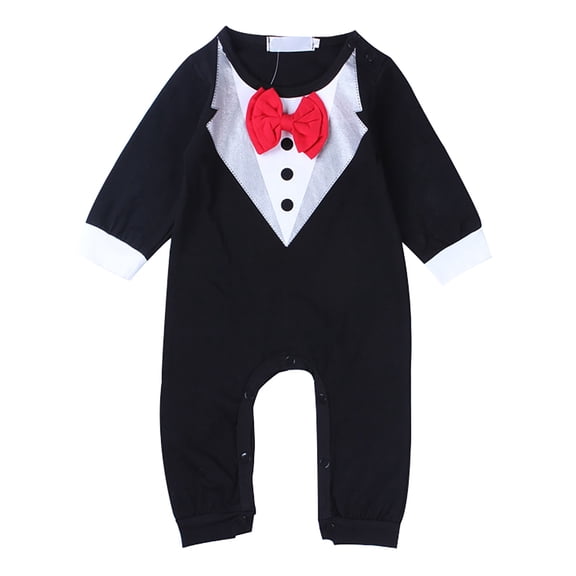 XXWXYD Boys Bow Tie Gentleman Jumpsuit, Long Sleeve Preppy Casual Climbing Suit, Spring Autumn Childrens Wear