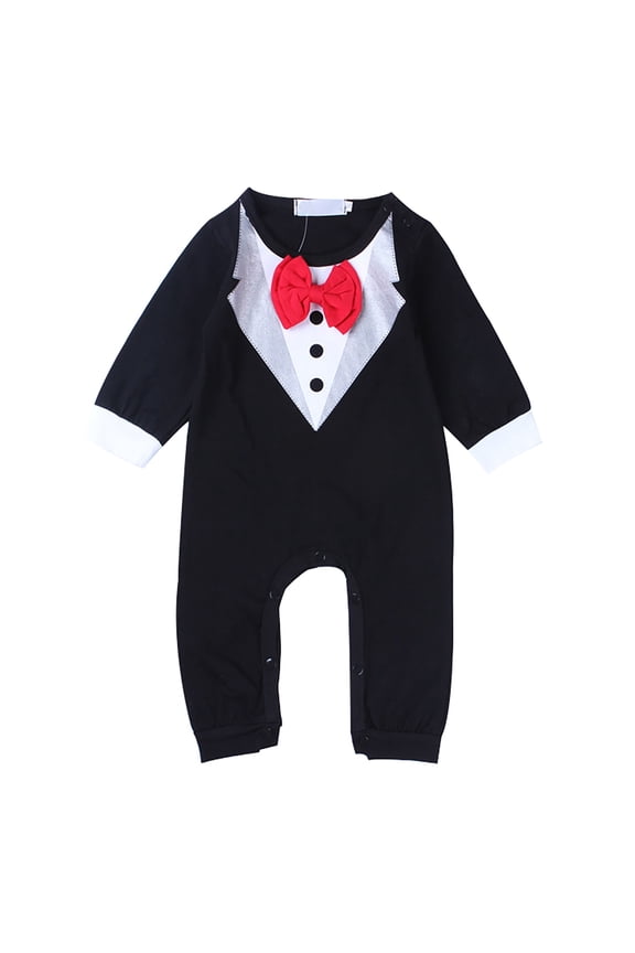 Boys Bow Tie Gentleman Jumpsuit, Long Sleeve Preppy Casual Climbing Suit, Spring Autumn Childrens Wear