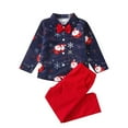 thumbnail image 1 of XXWXYD Boys Christmas Gentleman Suit Set: Santa Reindeer Print Button Down Shirt + Solid Pants, Toddler Xmas Outfit with Suspenders, 1 of 7