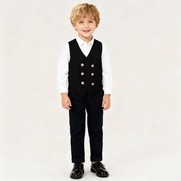 XXWXYD Boys Double Breas𝗍ed Formal Suit Vest Kids School 𝖴niform Waistcoat B𝗅azer Style Tuxedo Vest Adjustable Tailored Fit Childrens Formal Wear Layering Piece Dress Vest Outerwear Waistcoat