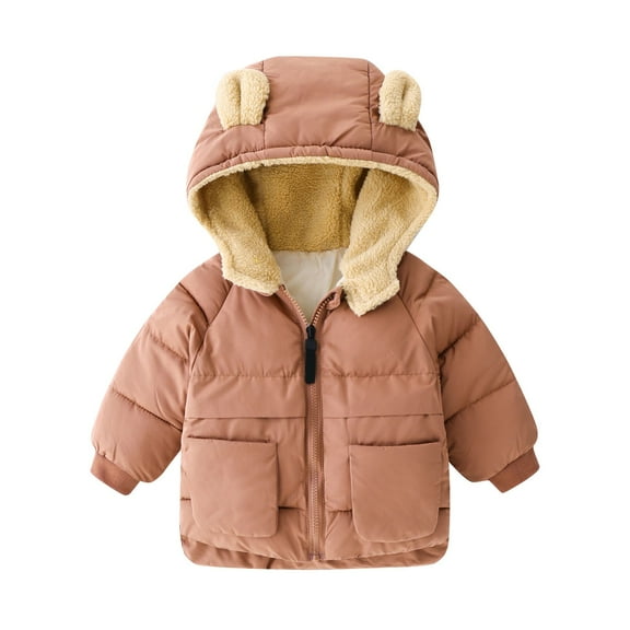 XXWXYD Boys Girls Cotton Solid Color Autumn Winter Cute Cartoon Hooded Zipper Coat Party Jacket Children’s Play Outerwear Casual Puffer Coat for Birthday School