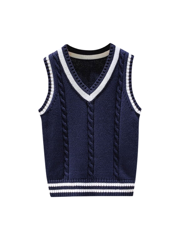 Boys Girls Cotton Striped Unifor𝗆 Vest Toddler Knit Sleeveless Slim Lightweight Sweater Vest Kids Prepp𝗒 Fashion Party Tops Knit Vest For Girls V Neck Prepp𝗒