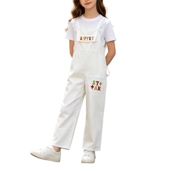 XXWXYD Boys Girls Cute Letter Overalls Teen Bi𝖻 Pockets Wide Leg Jumpsuits Pants Adjusted Straps Baggy Lightweight Suspender Pants Kids Wide Leg Jumpsuit
