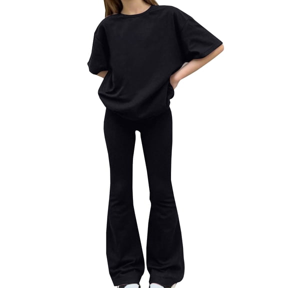 XXWXYD Boys Girls Kids Summer Short Sleeve T Shirt Trousers Solid Color Casual Suit 2 Piece Outfit Toddler Children Play Clothes Unisex