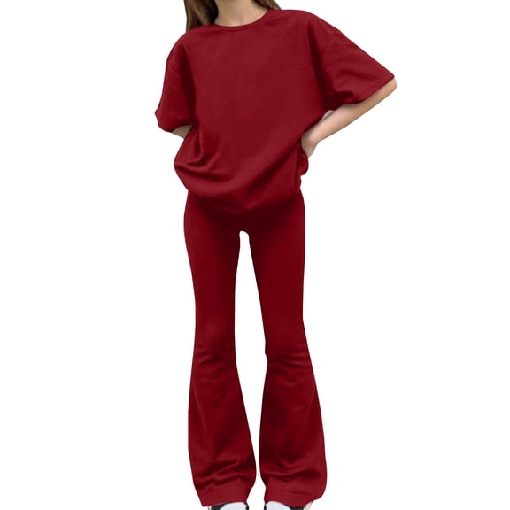 XXWXYD Boys Girls Kids Summer Short Sleeve T Shirt Trousers Solid Color Casual Suit 2 Piece Outfit Toddler Children Play Clothes Unisex