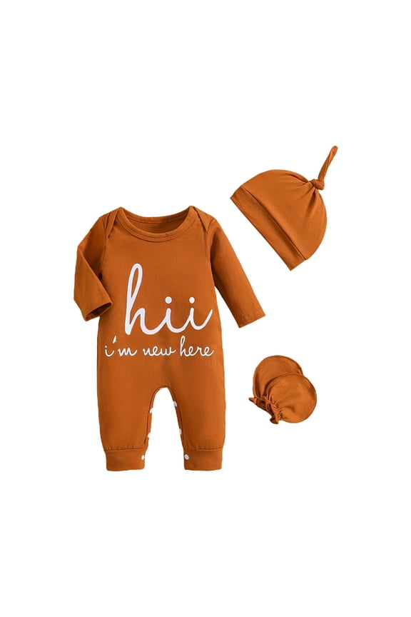 Boys Girls Long Sleeved Monogram Print Crawler Hat Sock Set Thanksgiving Baby Girl for Cute Fashion Versatile Lightweight Sweatshirts(1-3 Months,Orange)