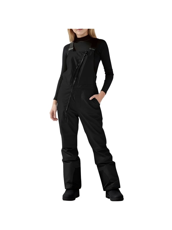 Toddler Girls Snow Bib Overalls, Kids Warm Insulated Ski Pants with Adjustable Straps and Pockets for Winter Outdoor Snow Play Skiing and Snowboard