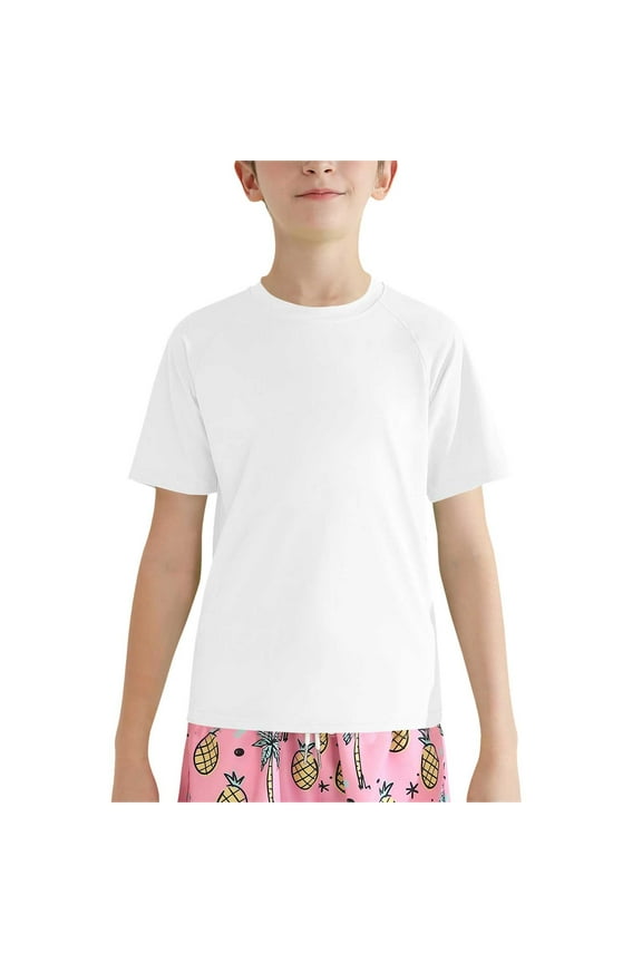 Boys Girls UPF 50+ Rash Guard Swim Shirts, Quick-Dry Fishing Surfing Beachwear, Short Sleeve Athletic Tee for Water Sports Gym Activities 4-16 Years