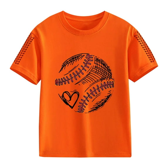 XXWXYD Boys And Girls Vintage Baseball Graphic Tee Distressed Print Cotton Blend Tshirt Boys Girls All-Season Comfortable Retro Style Top (2-3 Years,Orange)