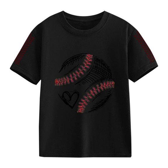 XXWXYD Boys And Girls Vintage Baseball Graphic Tee Distressed Print Cotton Blend Tshirt Boys Girls All-Season Comfortable Retro Style Top (3-4 Years,Black)