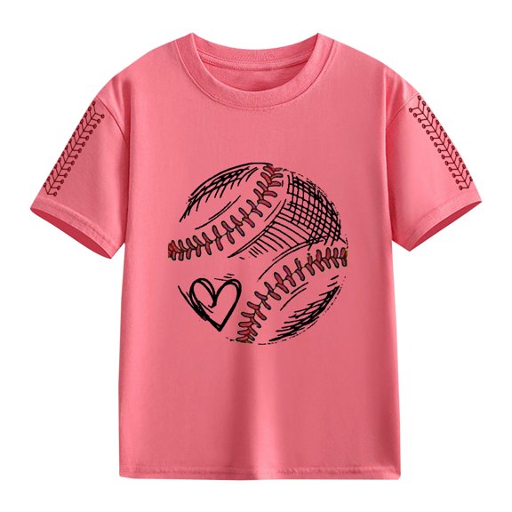 XXWXYD Boys And Girls Vintage Baseball Graphic Tee Distressed Print Cotton Blend Tshirt Boys Girls All-Season Comfortable Retro Style Top (4-5 Years,Pink)