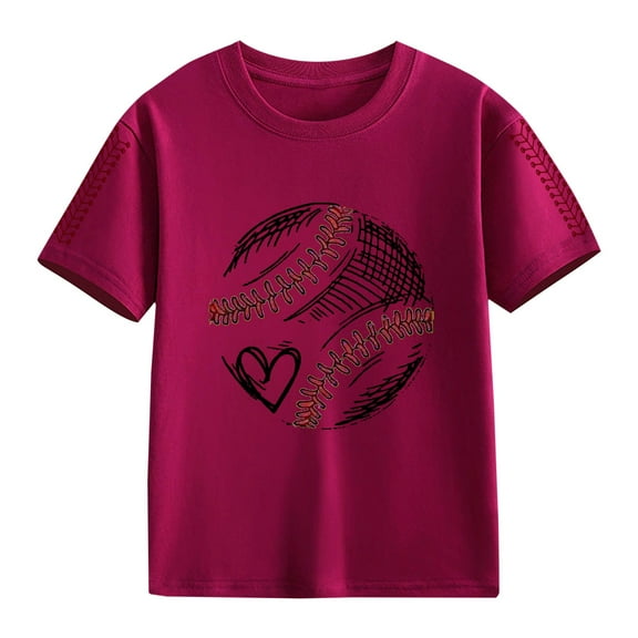 XXWXYD Boys And Girls Vintage Baseball Graphic Tee Distressed Print Cotton Blend Tshirt Boys Girls All-Season Comfortable Retro Style Top (4-5 Years,Wine)