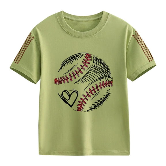 XXWXYD Boys And Girls Vintage Baseball Graphic Tee Distressed Print Cotton Blend Tshirt Boys Girls All-Season Comfortable Retro Style Top (6-7 Years,Mint Green)