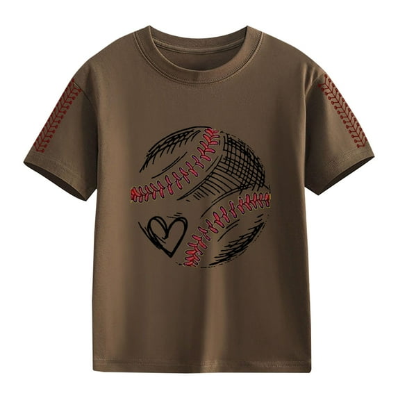 XXWXYD Boys And Girls Vintage Baseball Graphic Tee Distressed Print Cotton Blend Tshirt Boys Girls All-Season Comfortable Retro Style Top (8-9 Years,Brown)