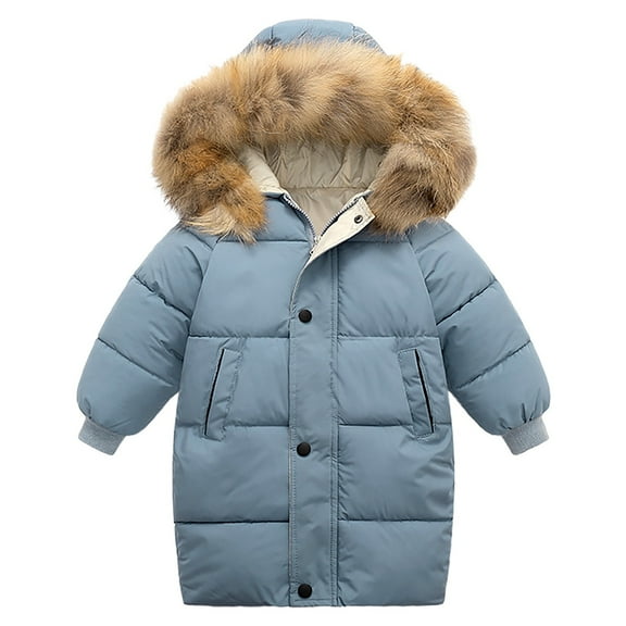 XXWXYD Boys Girls Winter Jacket with Big Fu𝗋ry Collar, Long Thickened Down Cotton Padded Coat for Middle Large Children, Windproof Warm Outerwear