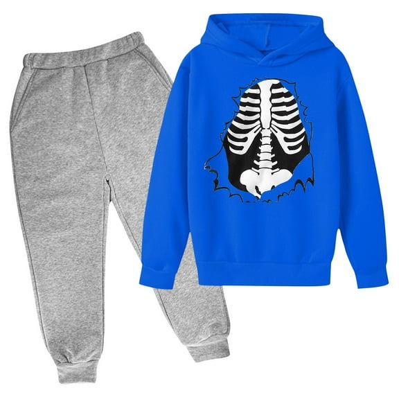 XXWXYD Boys Halloween Bone Outfit Set: Graphic Hoodie Sweatshirt and Pant, Skeleton Pullover for Teen Kids, Fall Pa𝐫𝐭y Suit, Sp𝐨oky Gift Set