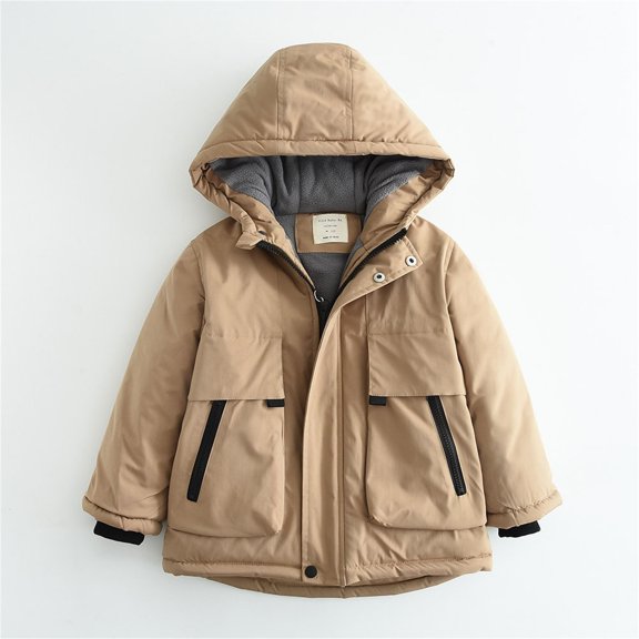 XXWXYD Boys Hooded Puffer Jacket Lined Water 𝖱esistant Windproof Thicken Quilted Winter Coat Thermal Outerwear Warm Puffer Coat Kids Snow Jacket