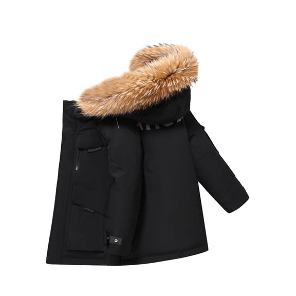 XXWXYD Boys Hooded Winter Parka with Fa𝗎x F𝗎r Collar Thick Warm Lined Down Jacket Embroidered Design