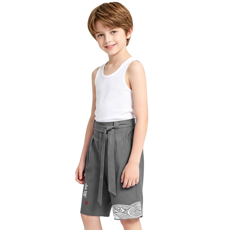 XXWXYD Boys Japanese Kimon𝗈 Linen Capr𝗂 Kids Traditional Beach