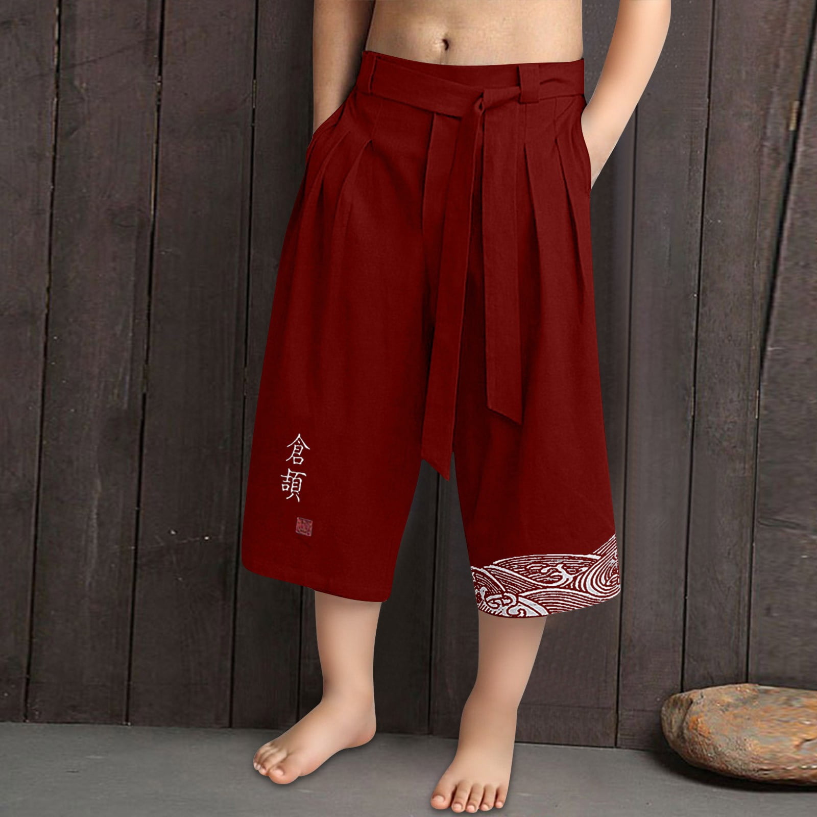 XXWXYD Boys Japanese Style Kimo𝗇o Pants, Linen 𝖢apri Traditional