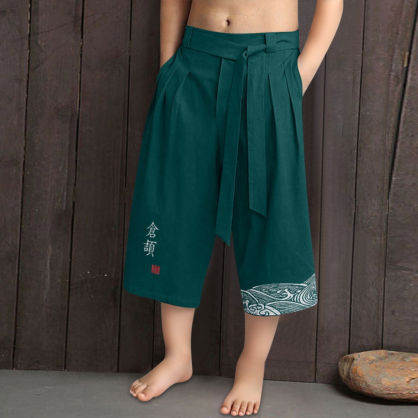 XXWXYD Boys Japanese Style Kimo𝗇o Pants, Linen 𝖢apri Traditional