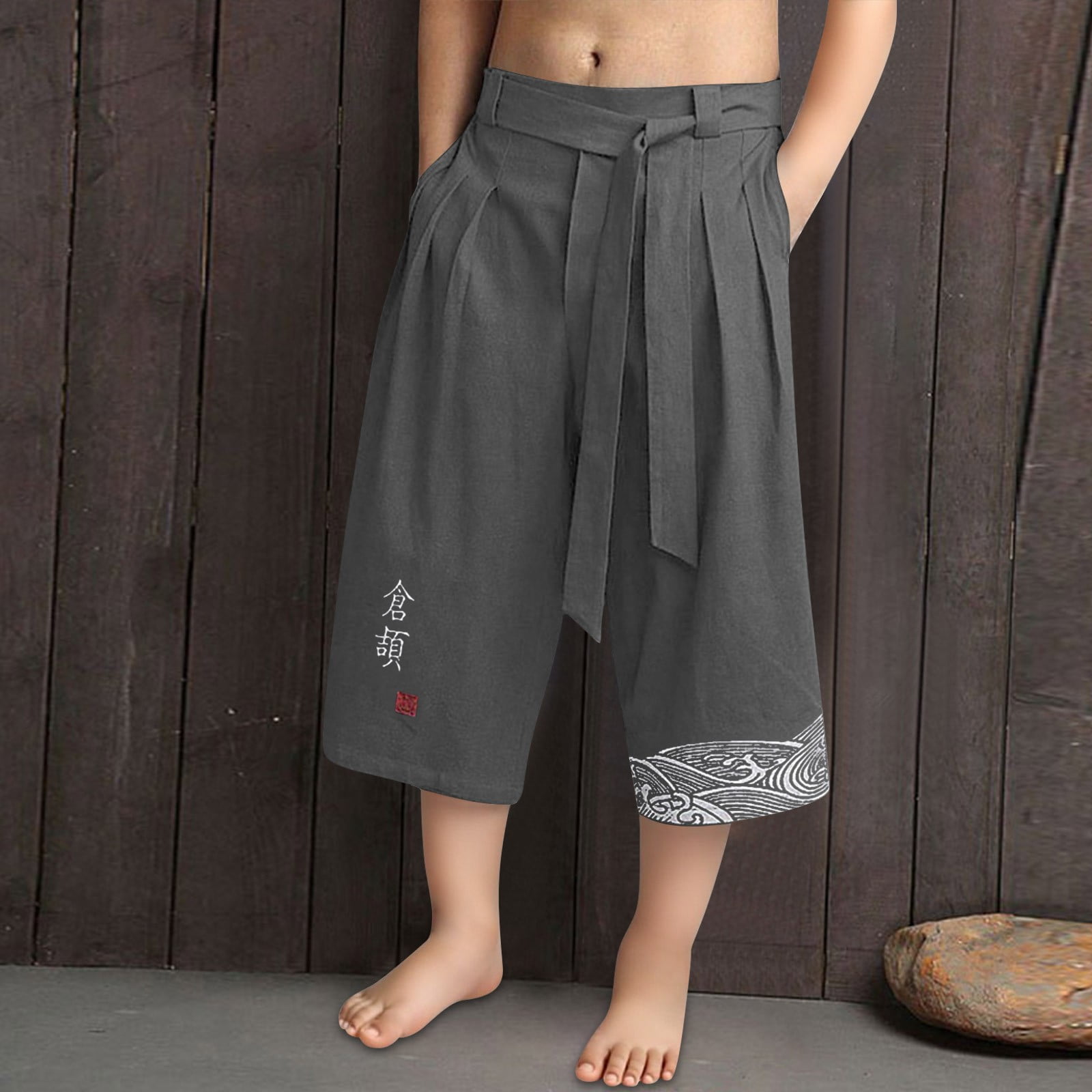 XXWXYD Boys Japanese Style Kimo𝗇o Pants, Linen 𝖢apri Traditional