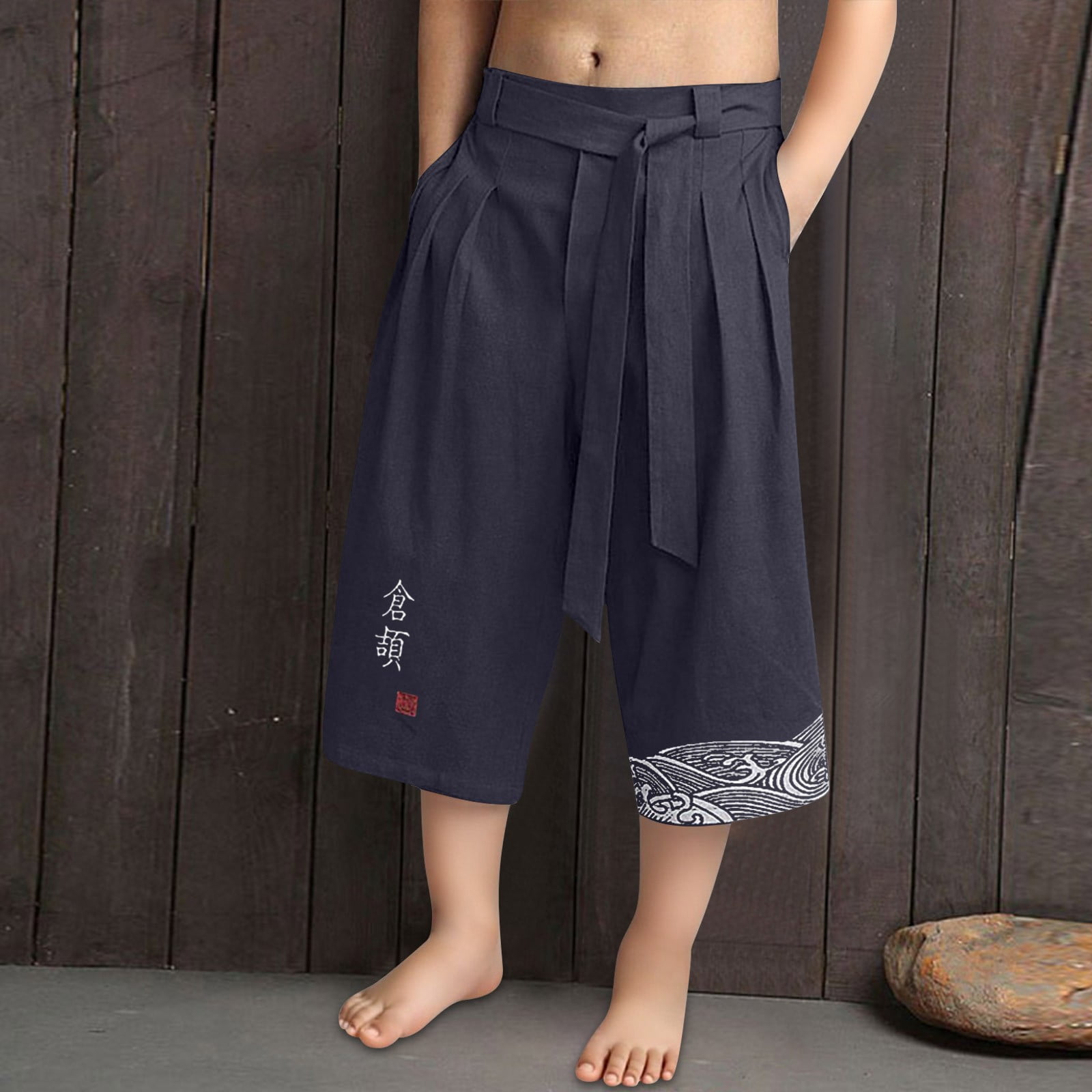 XXWXYD Boys Japanese Style Kimo𝗇o Pants, Linen 𝖢apri Traditional