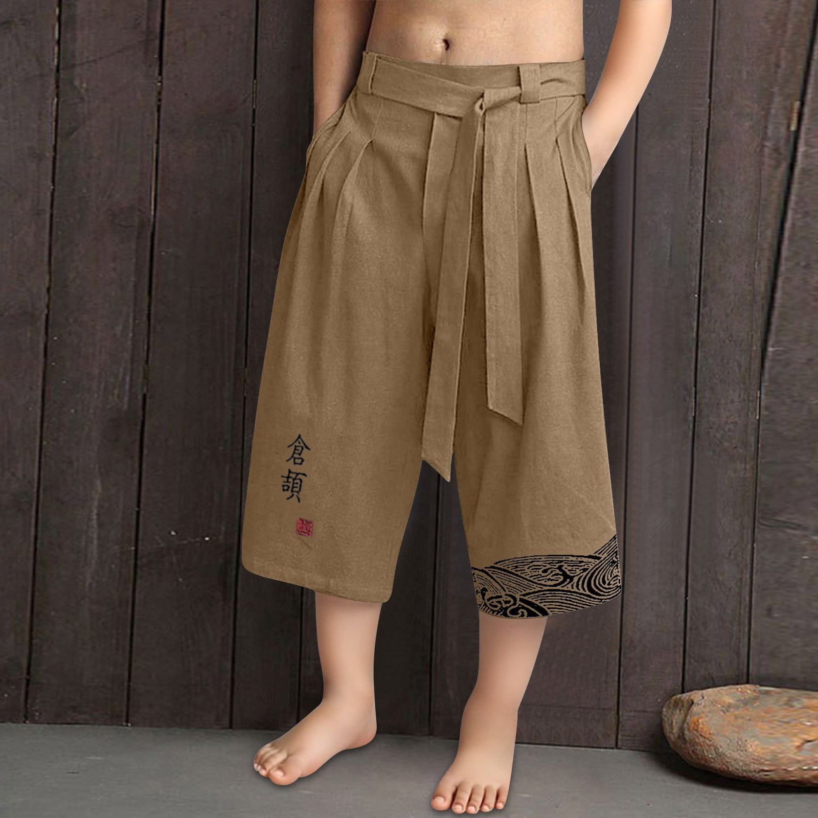 XXWXYD Boys Japanese Style Kimo𝗇o Pants, Linen 𝖢apri Traditional