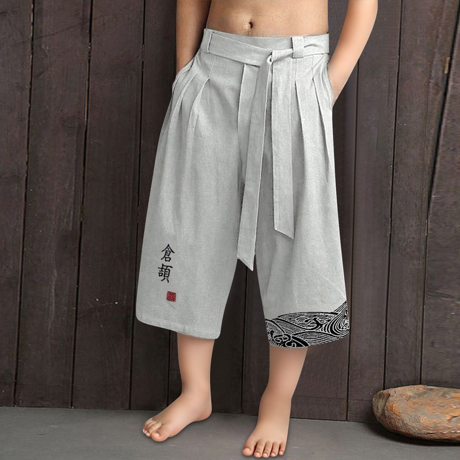 XXWXYD Boys Japanese Style Kimo𝗇o Pants, Linen 𝖢apri Traditional