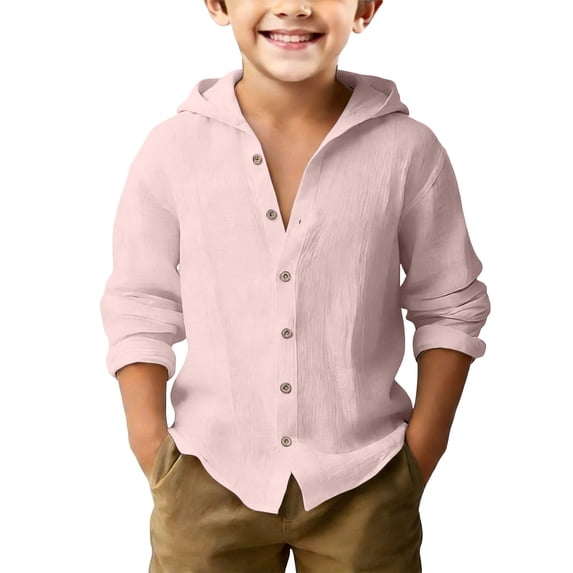 XXWXYD Boys Linen Shirts Button Up Cotton Hooded Long Sleeve Lightweight Summer Beach Boho School Tee Tops