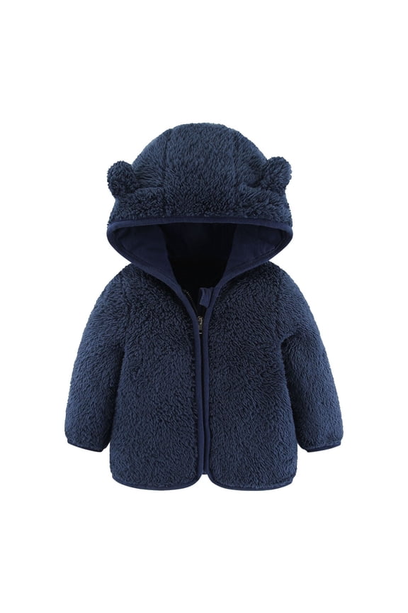 Boys Polar Fleece Zip-Up Hoodie, Thermal Lined Jacket, Baby Girls Boys Jacket Bear Ears Hooded Outerwear Zipper Warm Winter Coat Age 0-2 Years