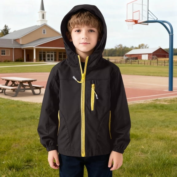 XXWXYD Boys Rain Jacket Lightweight 𝖶aterproof Hooded Softshell Jacket Kids Full Zip Raincoat Windbreaker 5-14 Years Outerwear
