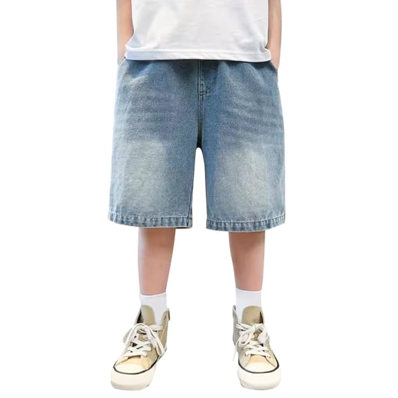XXWXYD Boys Ripped Jean Shorts Start Raw Hem Vintage Denim Shorts Teen Kids Baggy Distressed Knee Length Jorts with Pockets Boys Casual Shorts Boys Knee Length Shorts