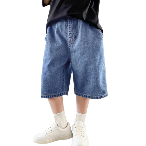 XXWXYD Boys Ripped Jean Shorts Start Raw Hem Vintage Denim Shorts Teen Kids Baggy Distressed Knee Length Jorts with Pockets Boys Casual Shorts Boys Knee Length Shorts