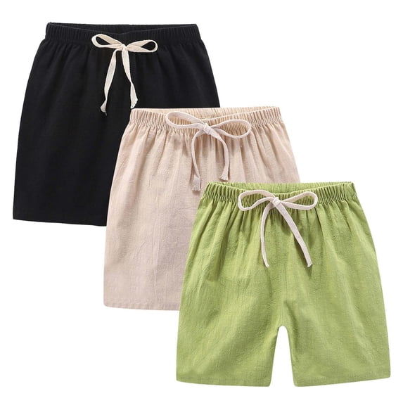XXWXYD Boys Shorts 3 Pack Cotton Linen Elastic Waist Shorts Drawstring Summer Casual Comfort Shorts Playwear Schoolwear Activewear Outdoor