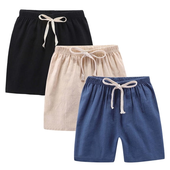 XXWXYD Boys Shorts 3 Pack Cotton Linen Elastic Waist Shorts Drawstring Summer Casual Comfort Shorts Playwear Schoolwear Activewear Outdoor