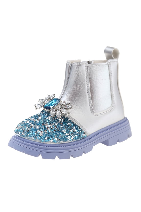 Boys' Snow Boots Girls Spring Autumn Winter Sweet Western Style Flower British Style Fashion Boots Side Zipper Fashionable Warm Comfortable Boots(3-3.5 Years,Silver)