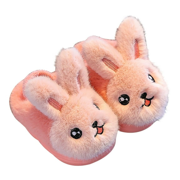 XXWXYD Bunny Back-Strap Slippers for Girls, Plush Lined Winter Shoes with Soft Sole, Non-Slip Cotton House Slippers for Toddlers Kids 𝖢ozy Comfort