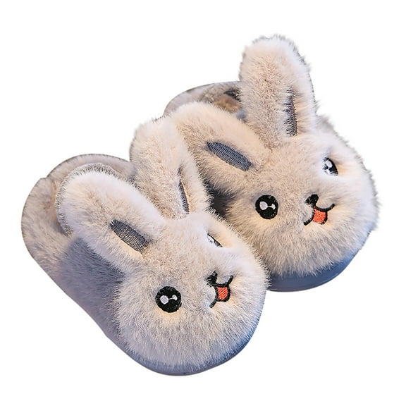 XXWXYD Bunny Back-Strap Slippers for Girls, Plush Lined Winter Shoes with Soft Sole, Non-Slip Cotton House Slippers for Toddlers Kids 𝖢ozy Comfort