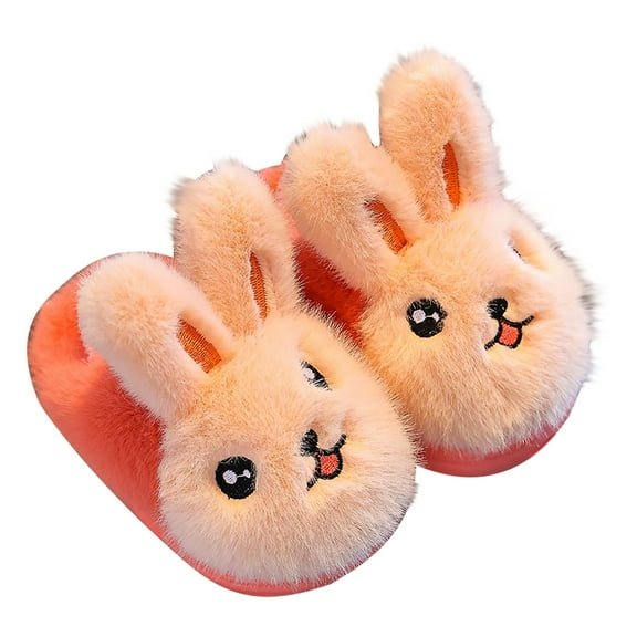 XXWXYD Bunny Back-Strap Slippers for Girls, Plush Lined Winter Shoes with Soft Sole, Non-Slip Cotton House Slippers for Toddlers Kids 𝖢ozy Comfort