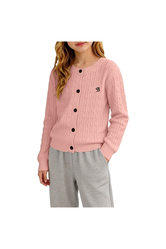 Cable Knit Sweatshirt for Toddler Girls Cute Heart Patch Long Sleeve Button Down Knitwear Prepp𝗒 Loose Casual Outerwear Tops Youth Crewneck Sweater Fall Outfit